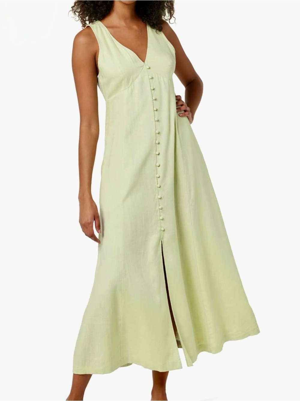 The Drop Blanca Linen Button-Front V-Neck Maxi Dress
